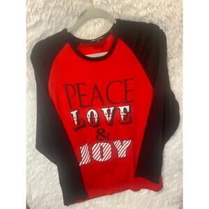 #Followme, Woman's Peace Love & Joy Red/Black L/S Tee/PJ top, Size L